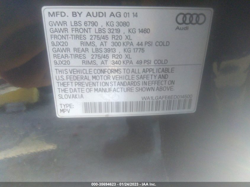 2014 AUDI Q7 3.0T PREMIUM PLUS WA1LGAFE6ED014500