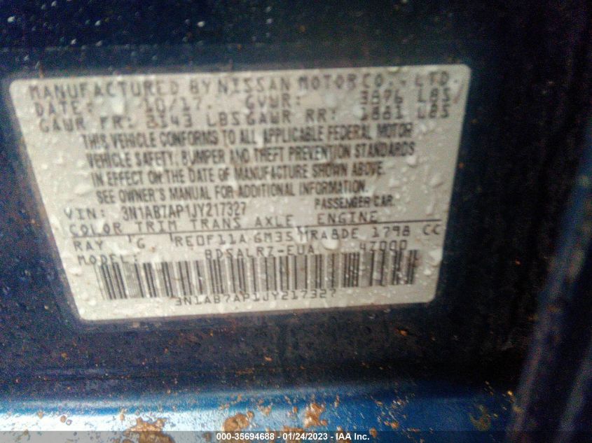 VIN 3N1AB7AP1JY217327 2018 NISSAN SENTRA SR