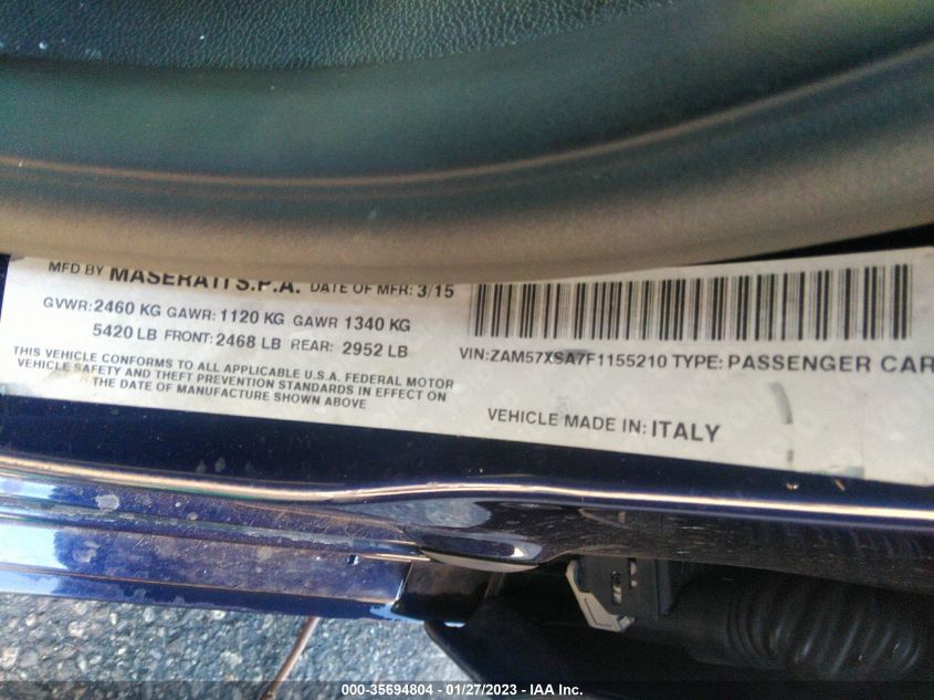 2015 MASERATI GHIBLI ZAM57XSA7F1155210