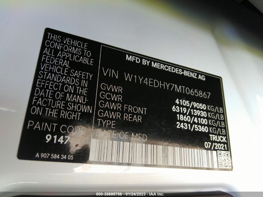 2021 MERCEDES-BENZ SPRINTER CARGO VAN W1Y4EDHY7MT065867