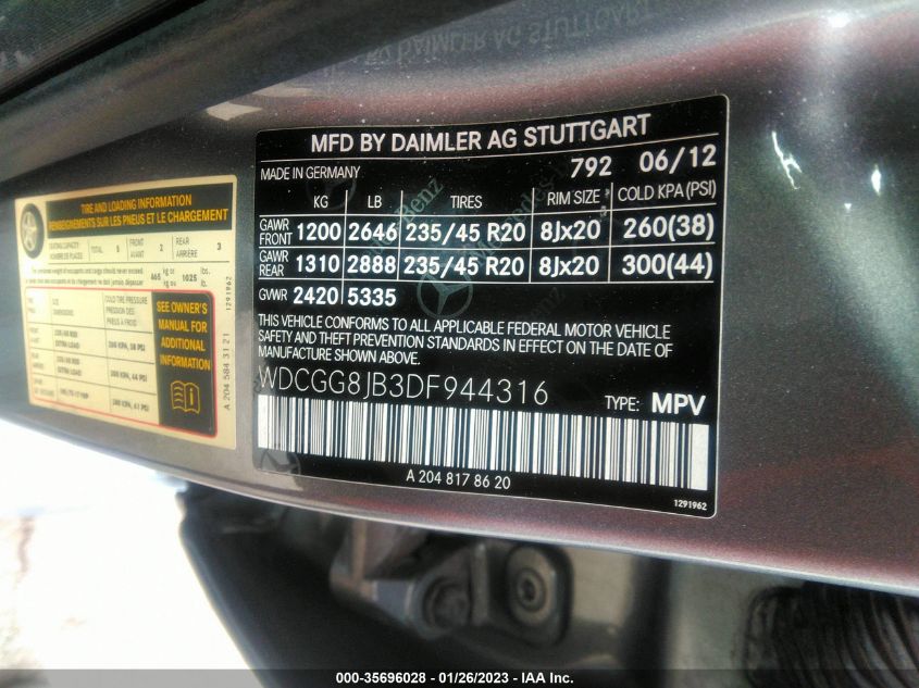 2013 MERCEDES-BENZ GLK-CLASS GLK 350 WDCGG8JB3DF944316