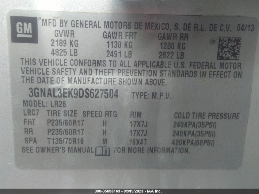 2013 CHEVROLET CAPTIVA SPORT FLEET LT 3GNAL3EK9DS627504