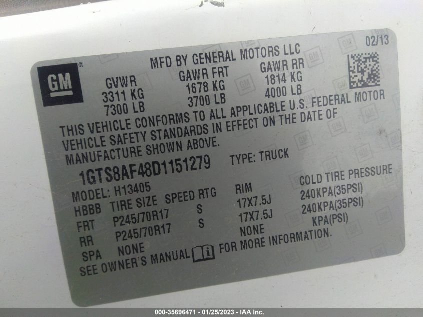 2013 GMC SAVANA CARGO VAN 1GTS8AF48D1151279