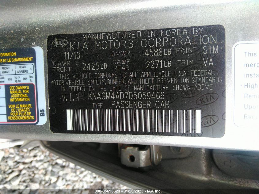 2013 KIA OPTIMA HYBRID EX KNAGM4AD7D5059466