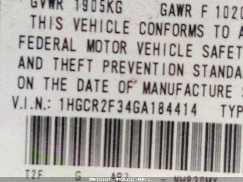 2016 HONDA ACCORD SEDAN LX 1HGCR2F34GA184414