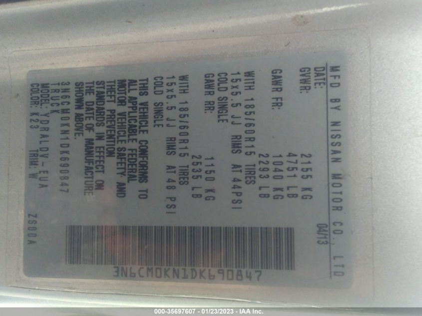2013 NISSAN NV200 S 3N6CM0KN1DK690847