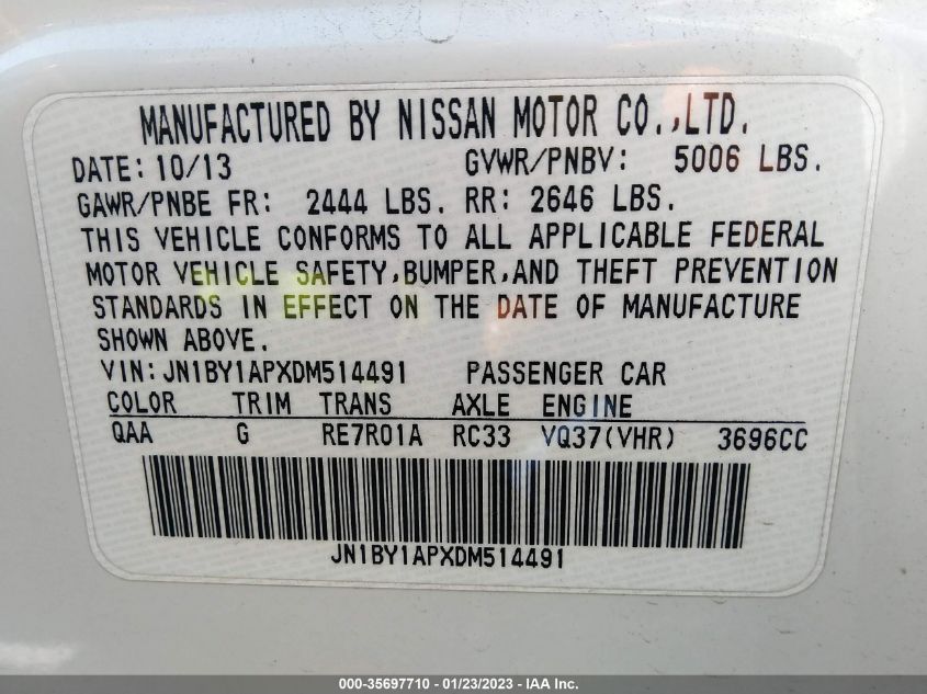 2013 INFINITI M37 JN1BY1APXDM514491