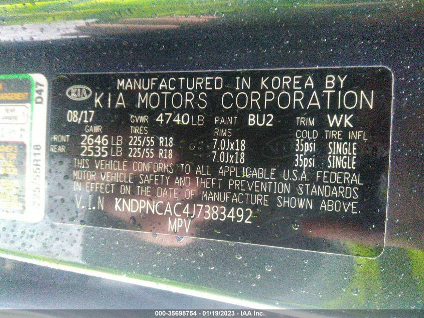 2018 KIA SPORTAGE EX KNDPNCAC4J7383492