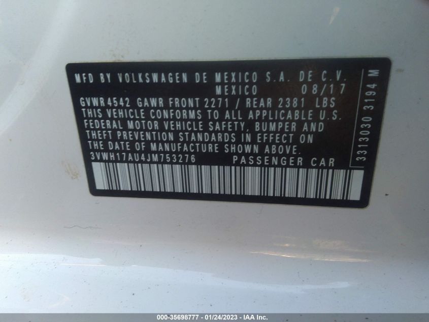 2018 VOLKSWAGEN GOLF ALLTRACK S/SE/SEL 3VWH17AU4JM753276