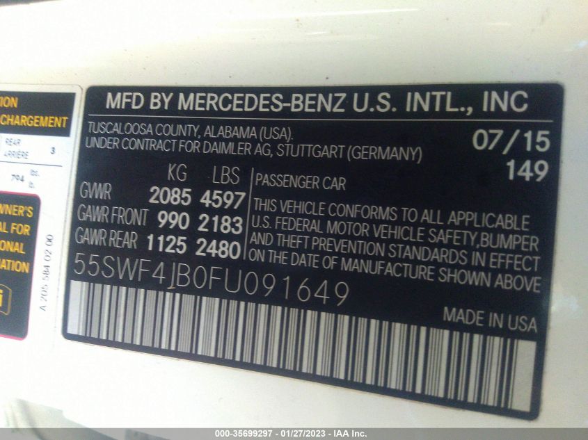 2015 MERCEDES-BENZ C-CLASS C 300 - 55SWF4JB0FU091649