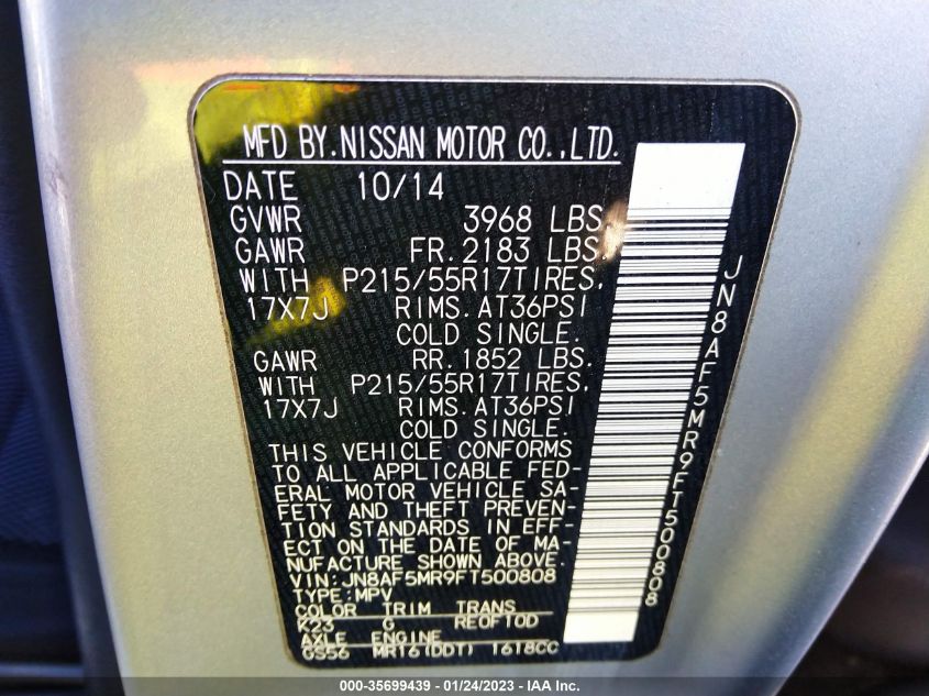 2015 NISSAN JUKE S - JN8AF5MR9FT500808