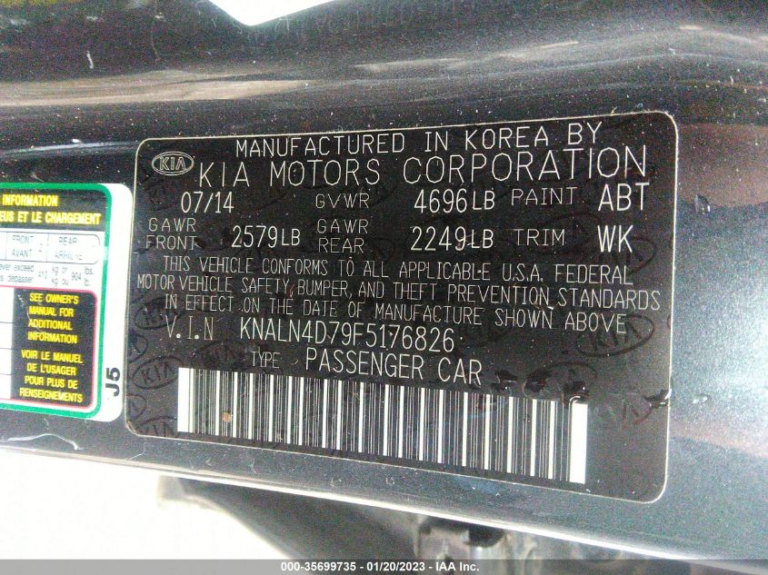 2015 KIA CADENZA PREMIUM KNALN4D79F5176826