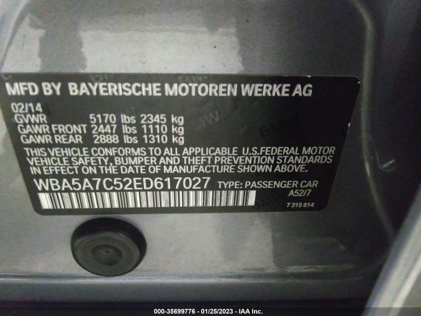 2014 BMW 5 SERIES 528I XDRIVE - WBA5A7C52ED617027