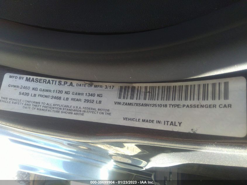 2017 MASERATI GHIBLI ZAM57XSA9H1251018