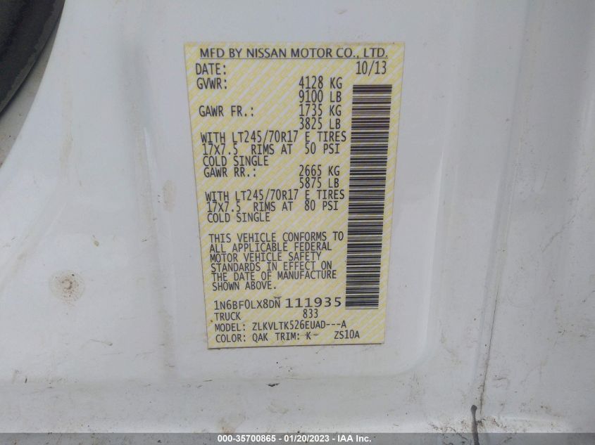 2013 NISSAN NV SV 1N6BF0LX8DN111935