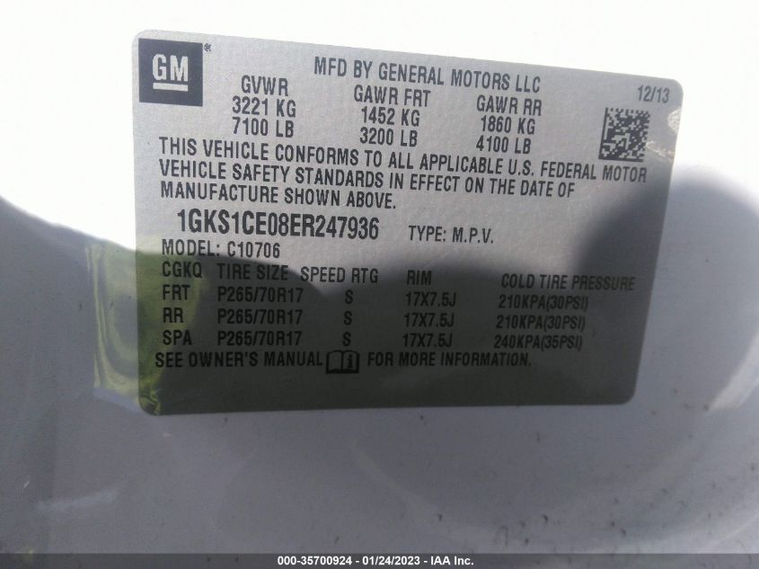 2014 GMC YUKON SLT 1GKS1CE08ER247936