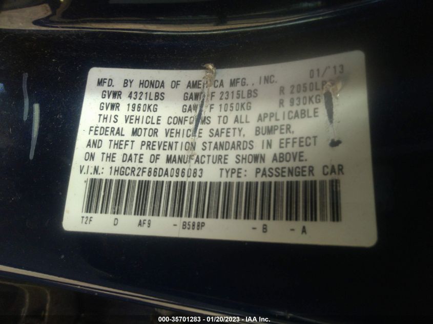 2013 HONDA ACCORD SDN EX-L 1HGCR2F86DA096083