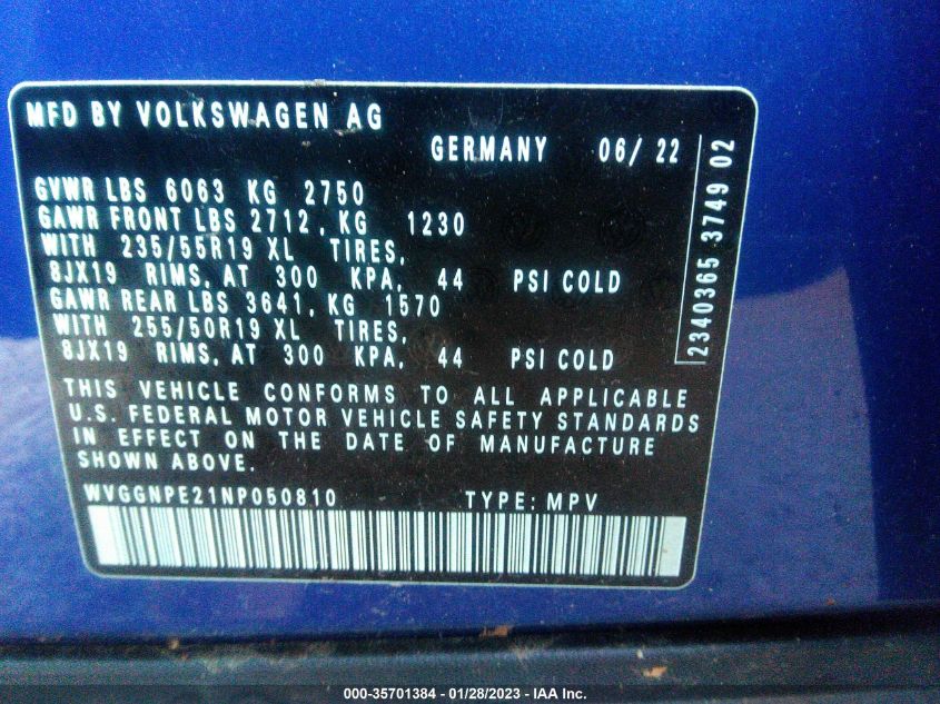 2022 VOLKSWAGEN ID.4 PRO S WVGGNPE21NP050810