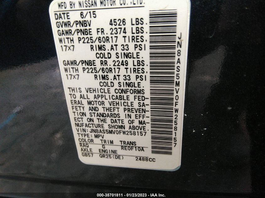 2015 NISSAN ROGUE SELECT S JN8AS5MV0FW258157