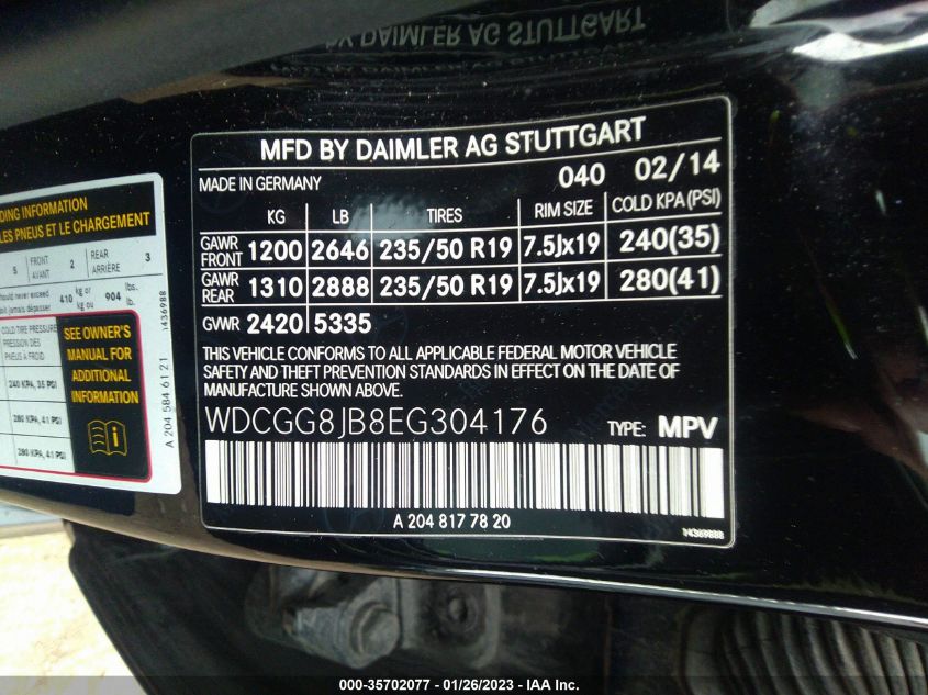 2014 MERCEDES-BENZ GLK-CLASS GLK 350 WDCGG8JB8EG304176
