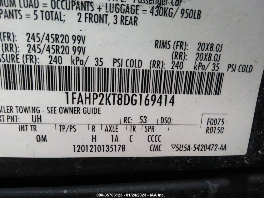 2013 FORD TAURUS SHO - 1FAHP2KT8DG169414