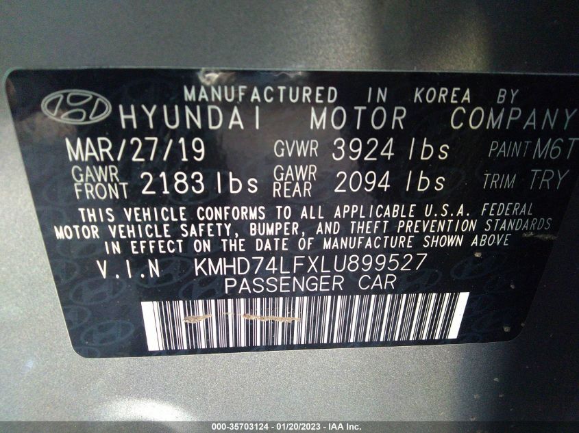 VIN KMHD74LFXLU899527 2020 HYUNDAI ELANTRA no.9