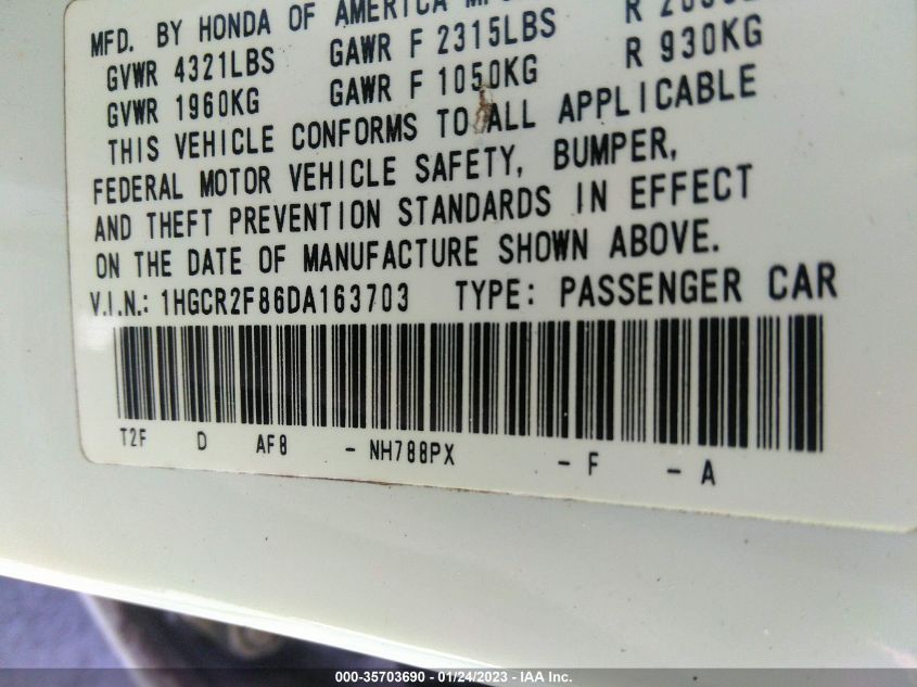 2013 HONDA ACCORD SDN EX-L 1HGCR2F86DA163703