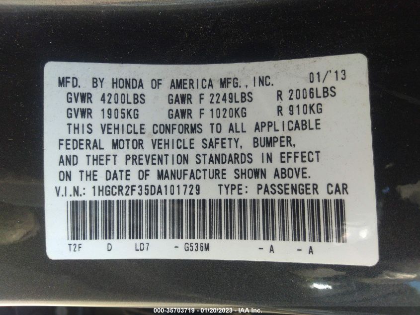 2013 HONDA ACCORD SDN LX 1HGCR2F35DA101729