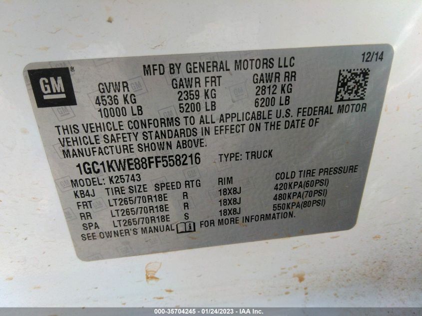 2015 CHEVROLET SILVERADO 2500HD LTZ 1GC1KWE88FF558216