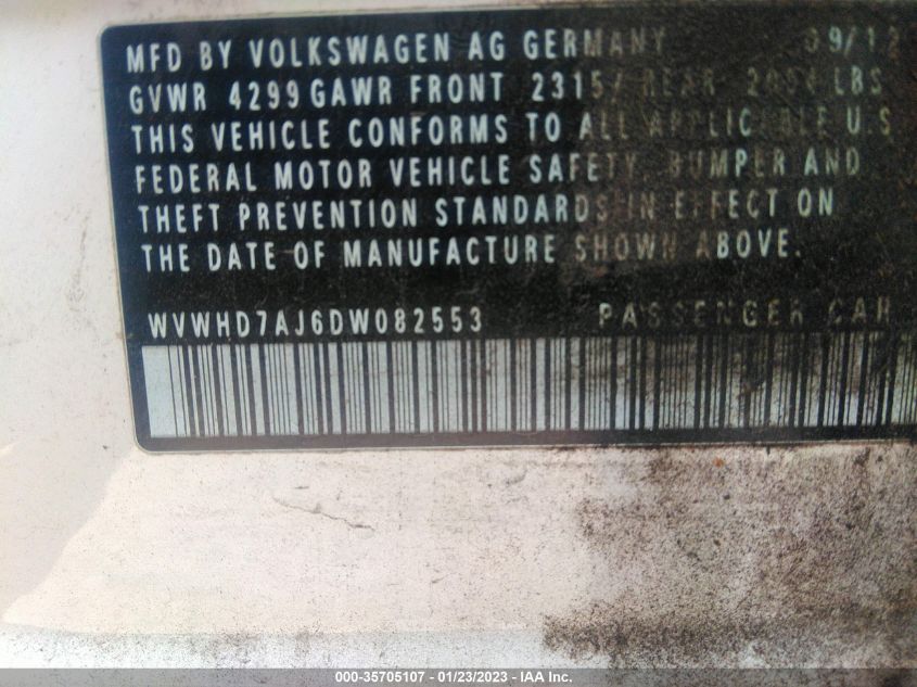 2013 VOLKSWAGEN GTI WVWHD7AJ6DW082553