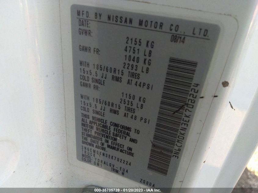 2014 NISSAN NV200 SV 3N6CM0KN3EK702224