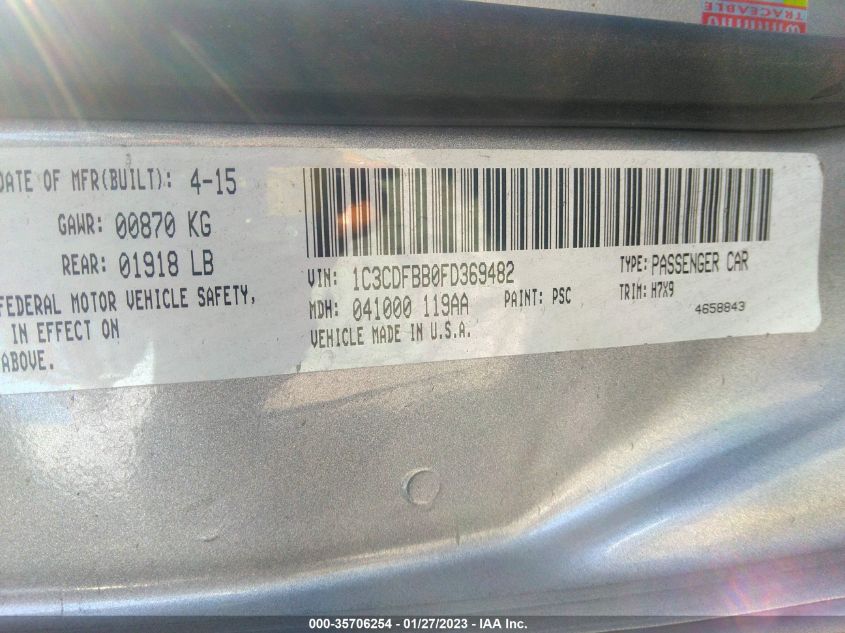 2015 DODGE DART SXT 1C3CDFBB0FD369482