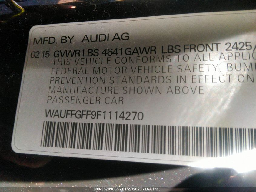 2015 AUDI S3 2.0T PRESTIGE WAUFFGFF9F1114270