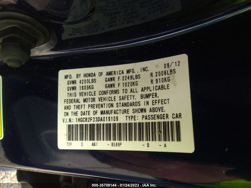 2013 HONDA ACCORD SDN LX 1HGCR2F33DA019109