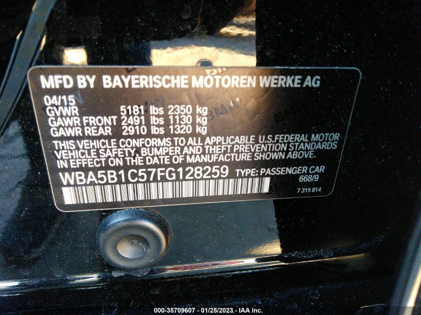 2015 BMW 5 SERIES 535I WBA5B1C57FG128259