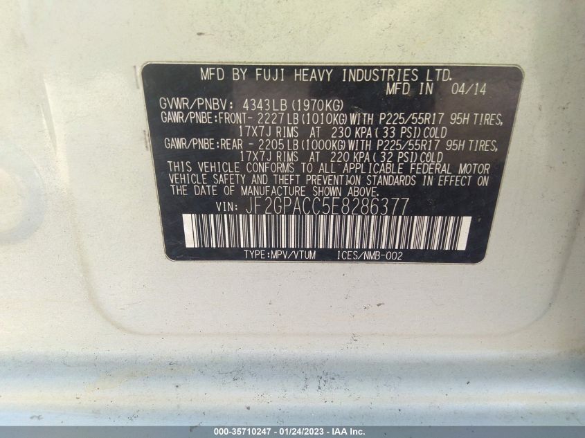 2014 SUBARU XV CROSSTREK PREMIUM JF2GPACC5E8286377