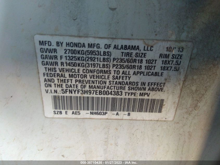 2014 HONDA PILOT TOURING - 5FNYF3H97EB004383
