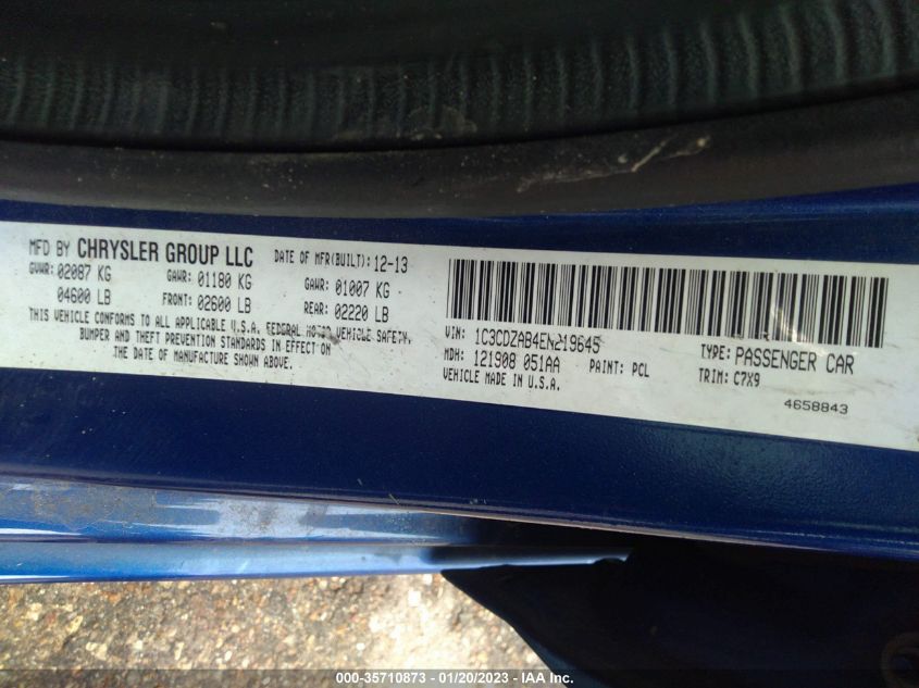 2014 DODGE AVENGER SE 1C3CDZAB4EN219645