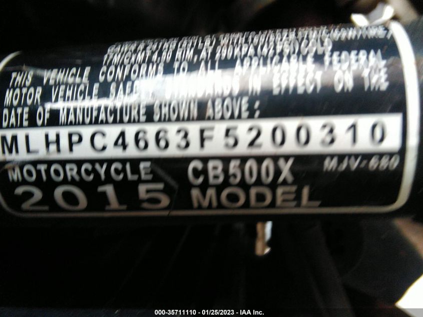 2015 HONDA CB500 X MLHPC4663F5200310