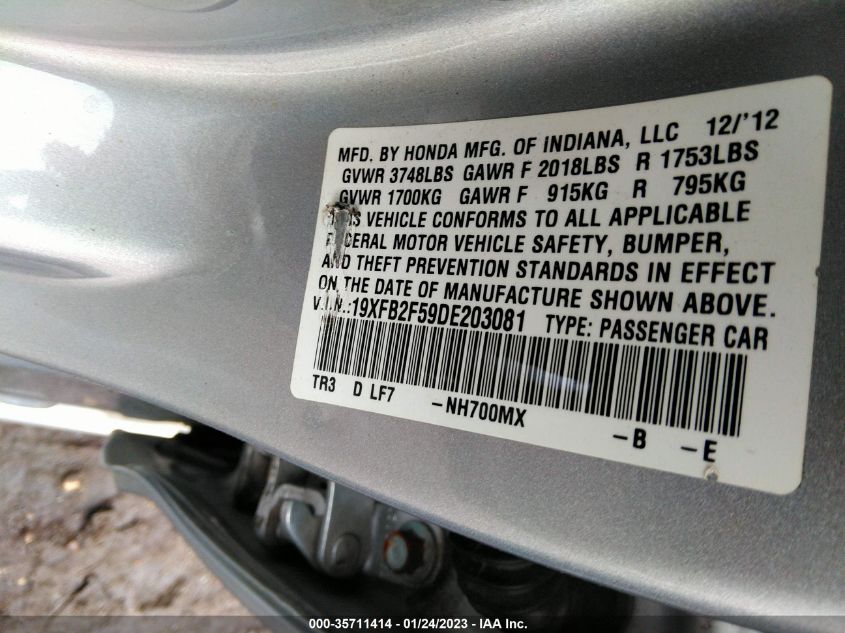 2013 HONDA CIVIC SDN LX 19XFB2F59DE203081