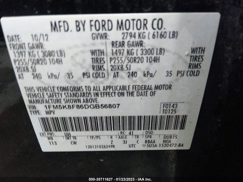 VIN 1FM5K8F86DGB56807 2013 FORD EXPLORER no.9