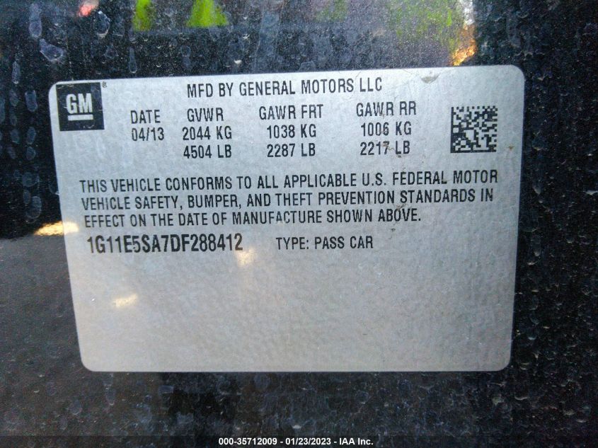 2013 CHEVROLET MALIBU LT - 1G11E5SA7DF288412