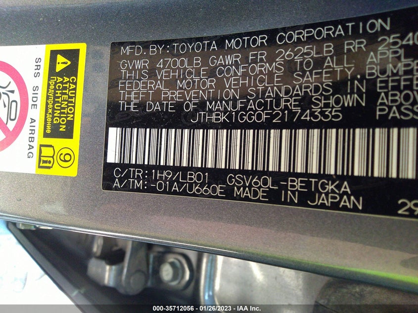 Image 9 of 2015 LEXUS ES 350  salvage vehicle - Lot #35712056 at IAAI