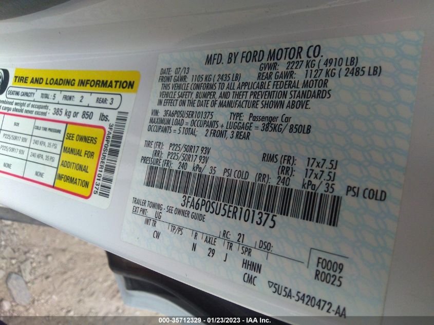 2014 FORD FUSION ENERGI TITANIUM 3FA6P0SU5ER101375