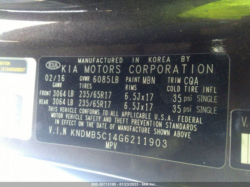 2016 KIA SEDONA LX - KNDMB5C14G6211903