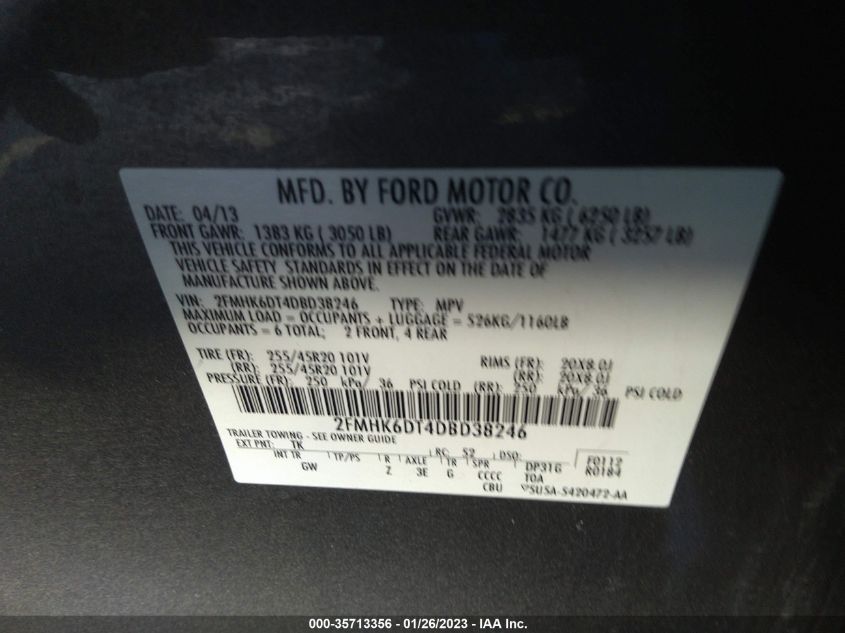 2013 FORD FLEX LIMITED W/ECOBOOST 2FMHK6DT4DBD38246