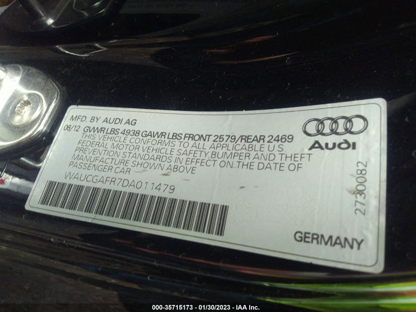 2013 AUDI S5 PREMIUM PLUS WAUCGAFR7DA011479