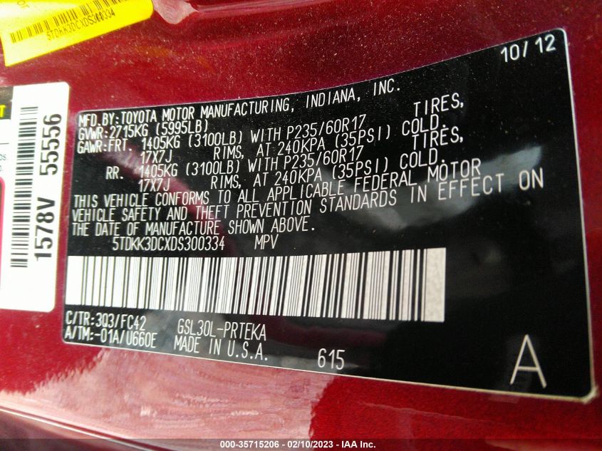 2013 TOYOTA SIENNA LE - 5TDKK3DCXDS300334