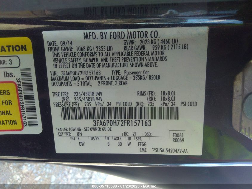 2015 FORD FUSION SE - 3FA6P0H72FR157163