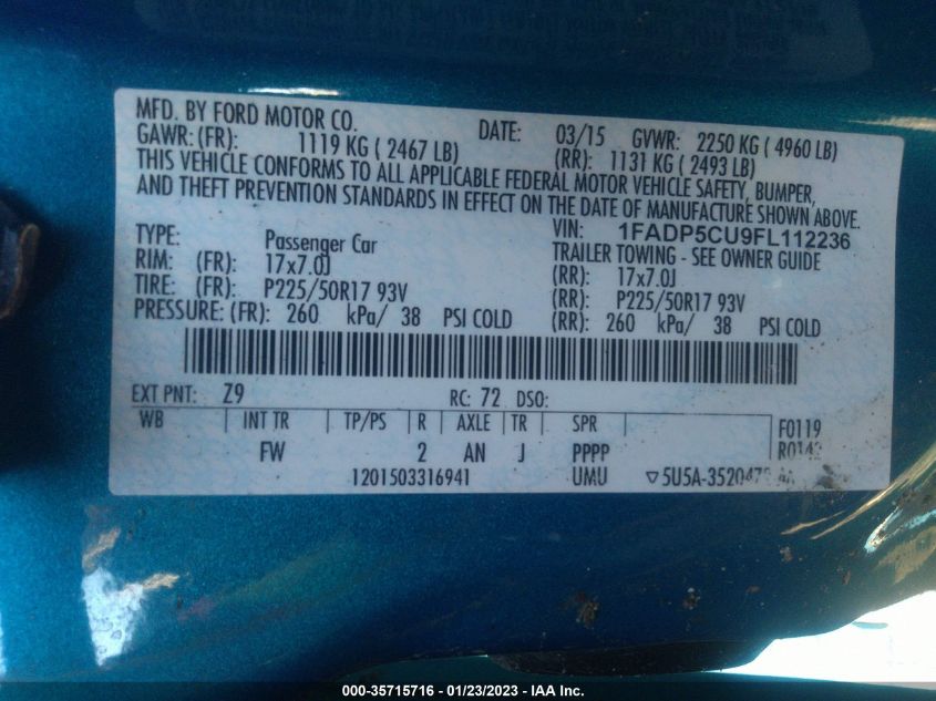 2015 FORD C-MAX ENERGI SEL 1FADP5CU9FL112236
